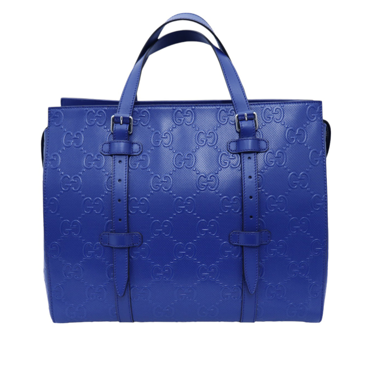 GUCCI【グッチ】GGエンボス トートバッグ レザー ブルー 625774【中古】