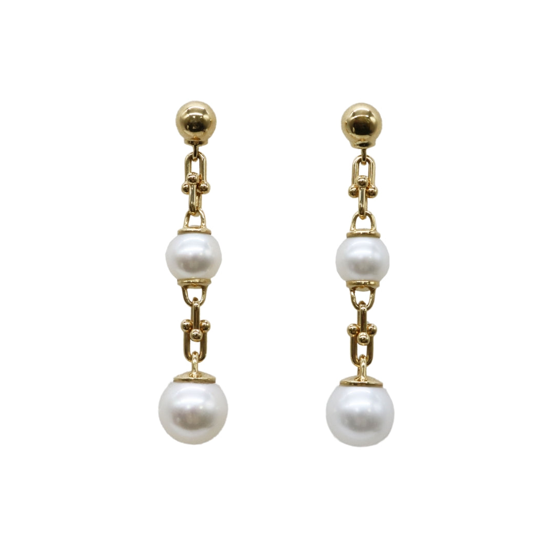 トリプルドロップ リンクピアス<br>K18YG×<br>フレッシュウォーターパール<br>70607107<br>【NEW】