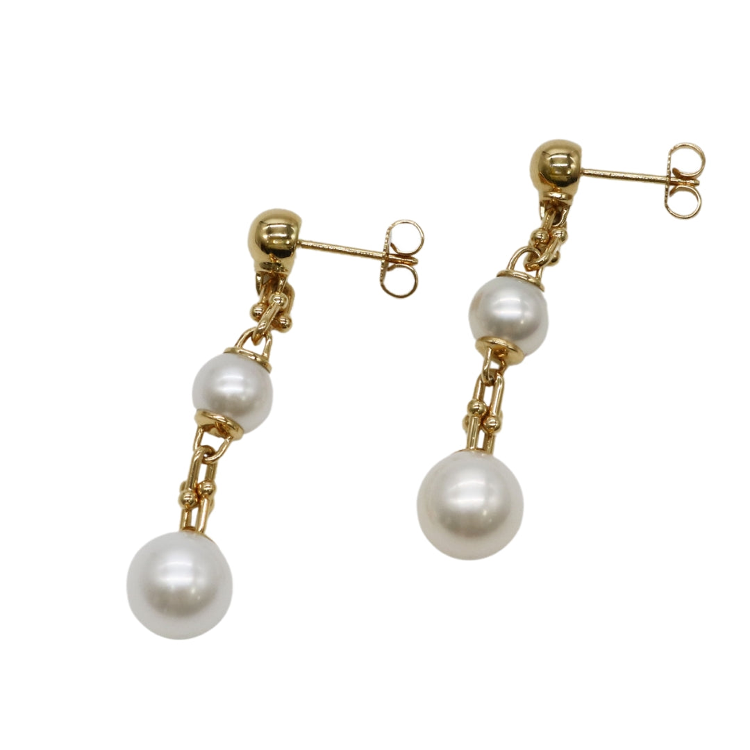 トリプルドロップ リンクピアス<br>K18YG×<br>フレッシュウォーターパール<br>70607107<br>【NEW】