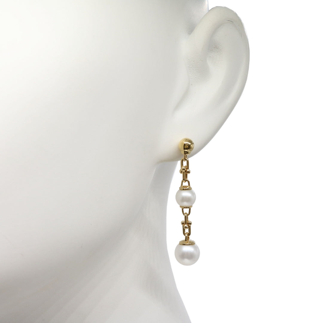 トリプルドロップ リンクピアス<br>K18YG×<br>フレッシュウォーターパール<br>70607107<br>【NEW】