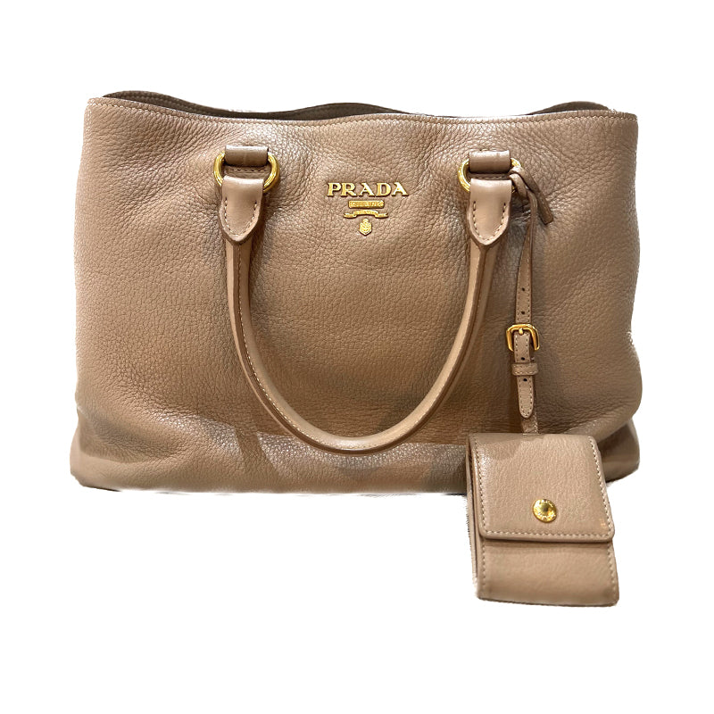 ロゴ トート 2WAYバッグ<BR>レザー<BR>ベージュ<BR>【USED】