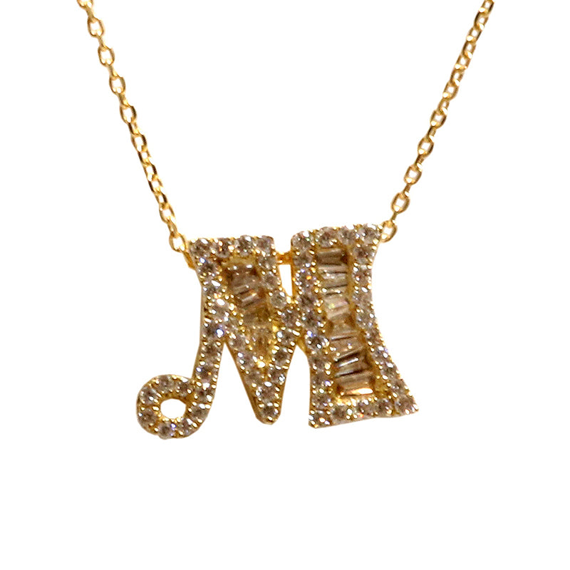 K18YG/D0.30ct<BR>イニシャル バゲットダイヤモンド <BR>ネックレス「M」<BR>【NEW】