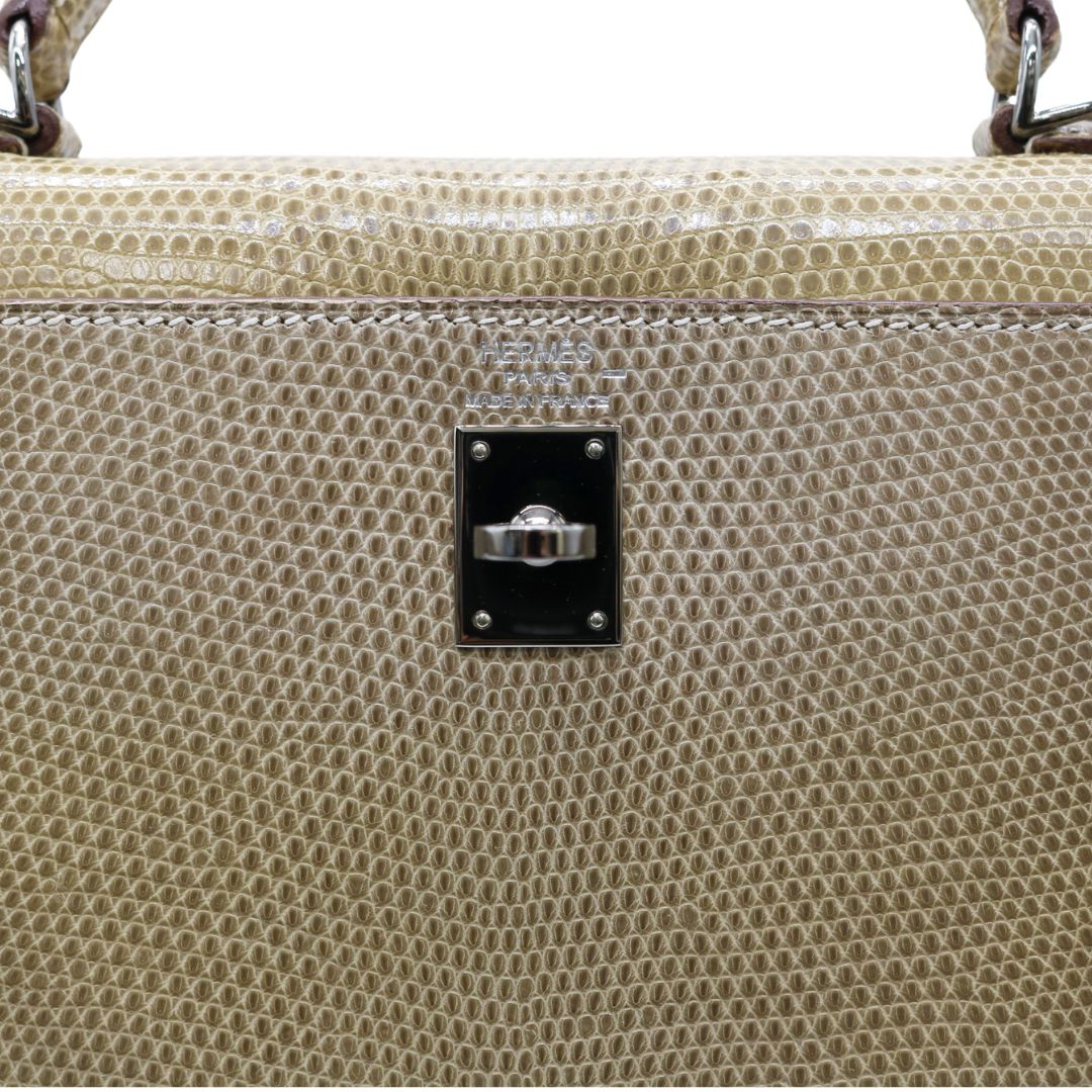 ケリー25 外縫い<br>リザード<br>ベージュ/シルバー金具【USED】