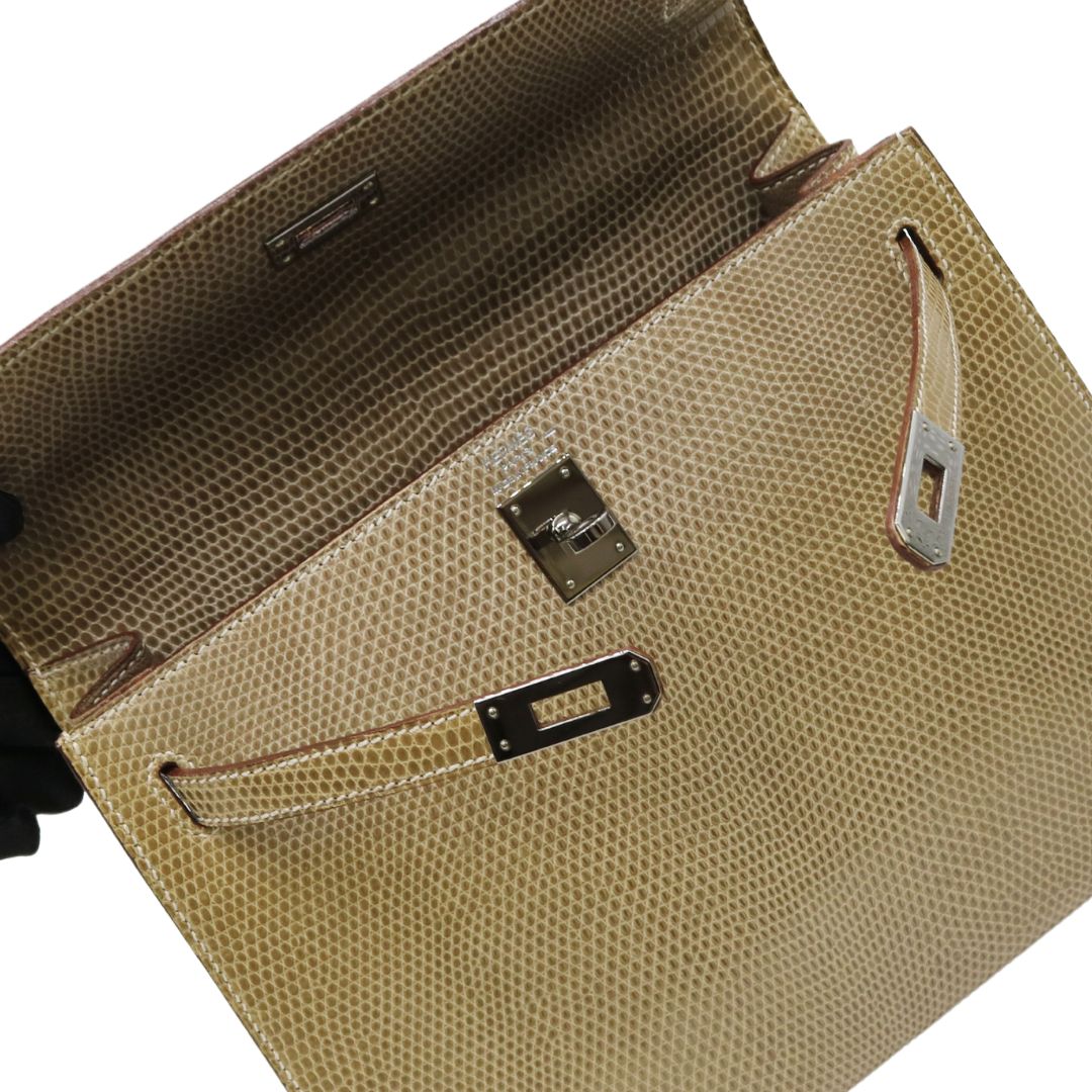 ケリー25 外縫い<br>リザード<br>ベージュ/シルバー金具【USED】