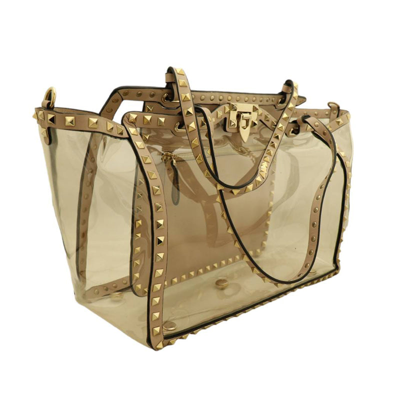 ロックスタッズ トートバッグ<br>レザー/ビニール<br>パープル×クリア<br>【USED】