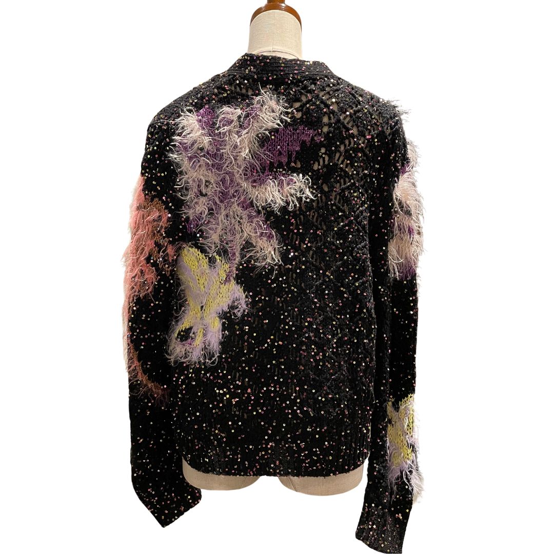 カーディガン<br>グリッター ウール<br>×ミックス ファイバー<br>ブラック×マルチカラー<br>P76616K11030<br>【USED】