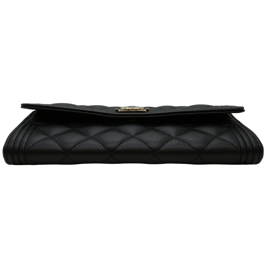 ボーイシャネル ロング<br>フラップ ウォレット<br>キャビアスキン<br>ブラック/ゴールド金具<br>【USED】