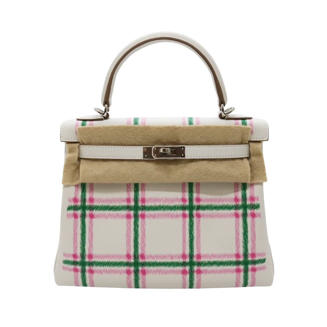 ケリー 25 内縫い<br>タータンライト<br>スイフト<br>ニューグリスパール/ヴェールモワイヤン/ローズバブルガム<br>シルバー金具<br>【NEW】