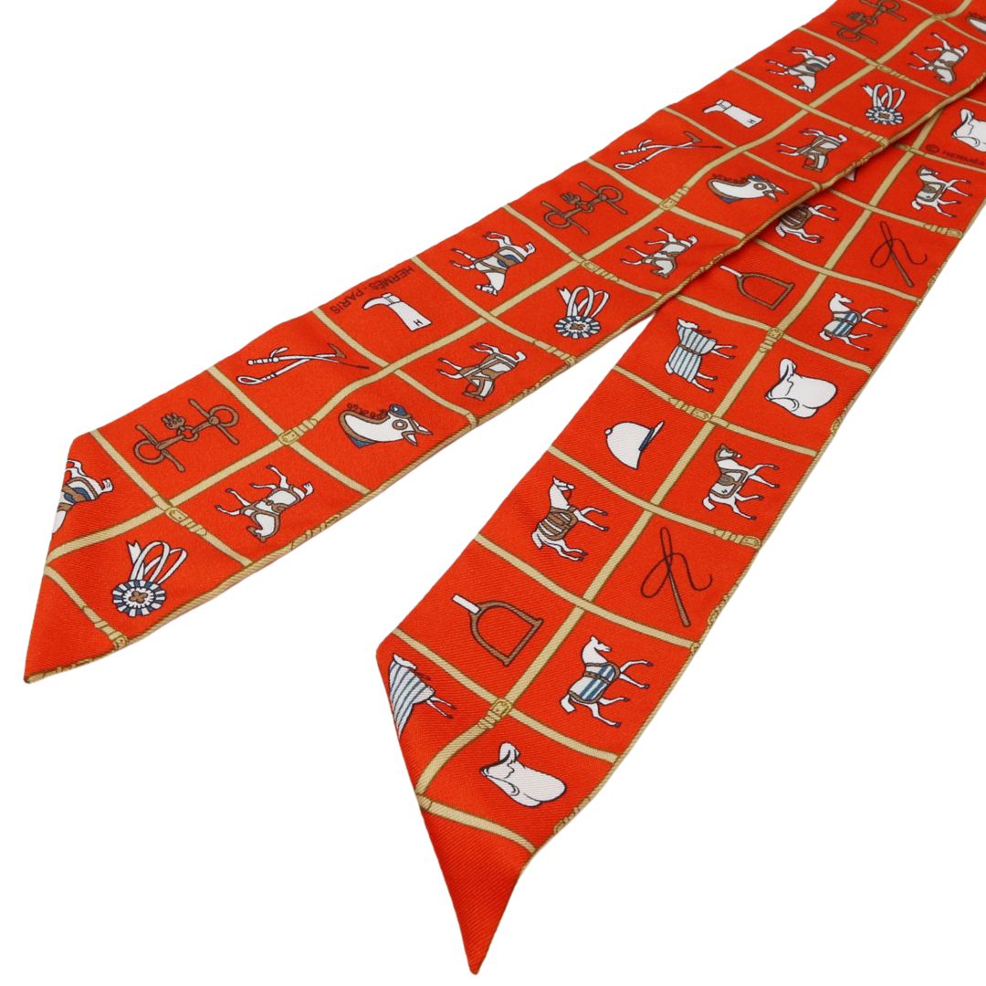 ツイリー 馬着<br>シルク100%<br>ヴォーミリオン/ベージュ/ホワイト<br>【未使用品】