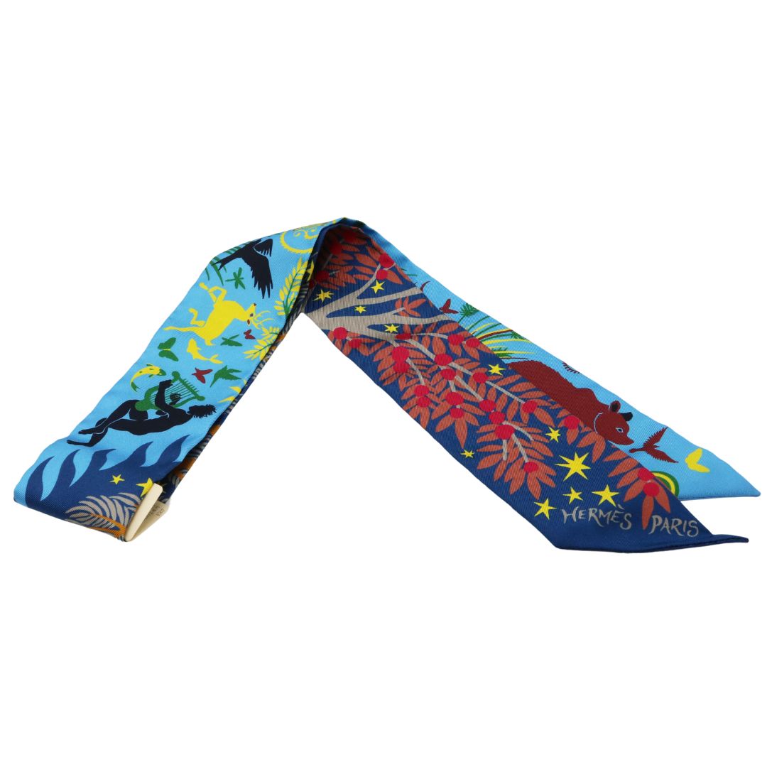 ツイリー<br>オルフェウスの魅力に誘われて<br>シルク100%<br>マリン/ブルーアズール<br>【未使用品】