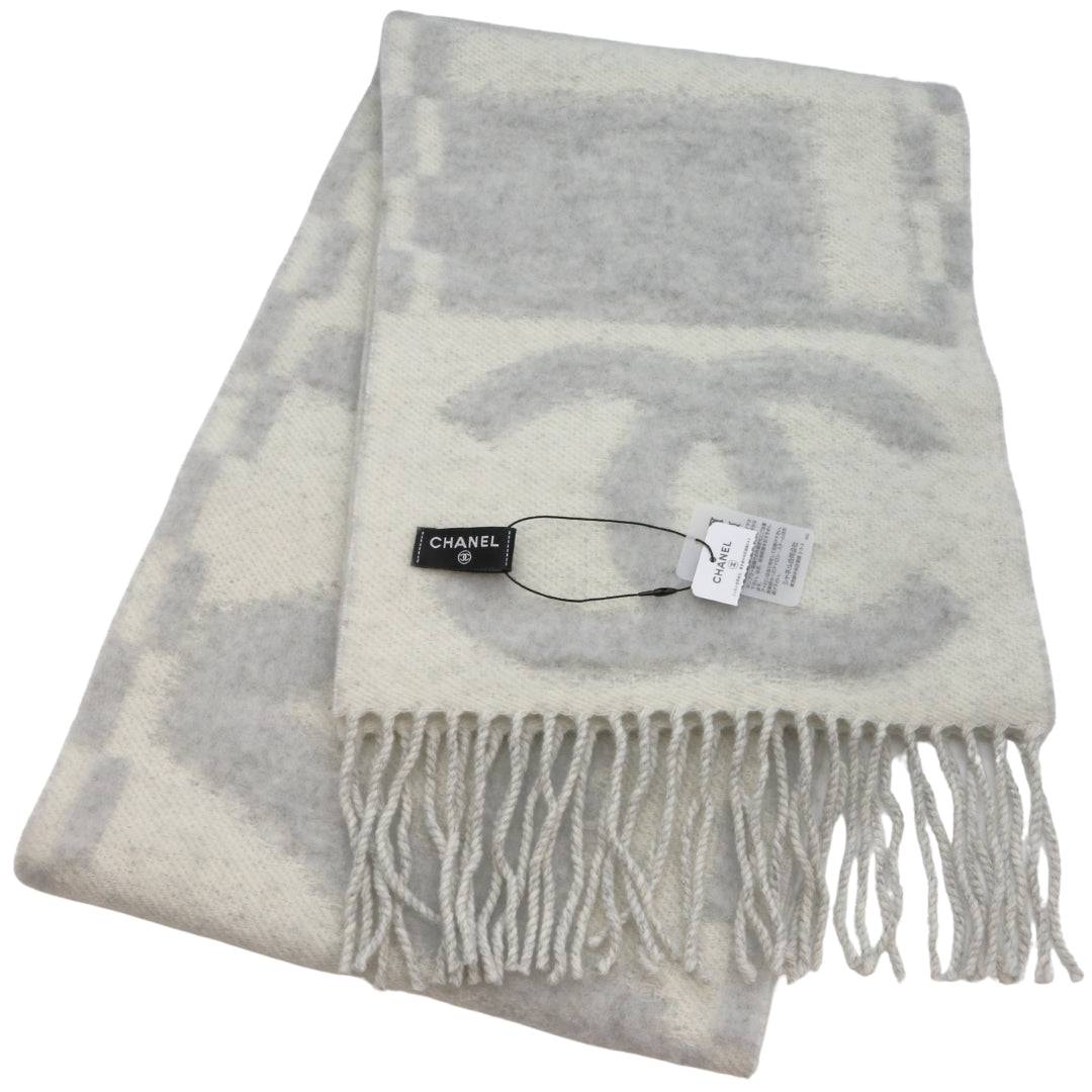 25K マフラー<br>カシミヤ/絹<br>グレー/ホワイト<br>【NEW】