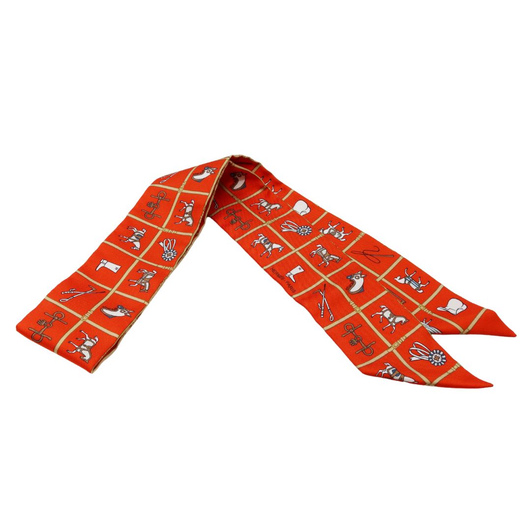 ツイリー 馬着<br>シルク100%<br>ヴォーミリオン/ベージュ/ホワイト<br>【未使用品】