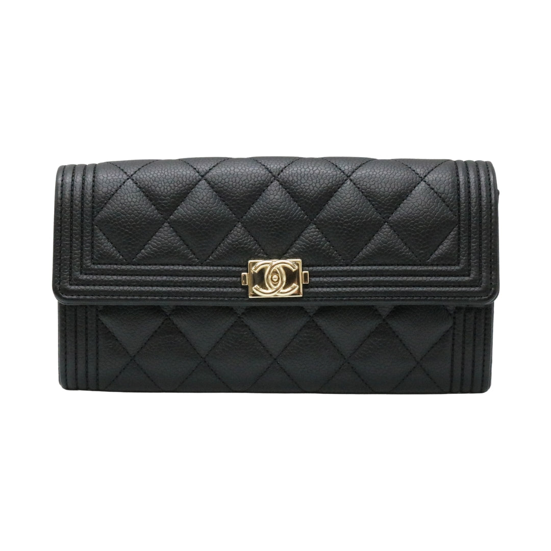 ボーイシャネル ロング<br>フラップ ウォレット<br>キャビアスキン<br>ブラック/ゴールド金具<br>【USED】