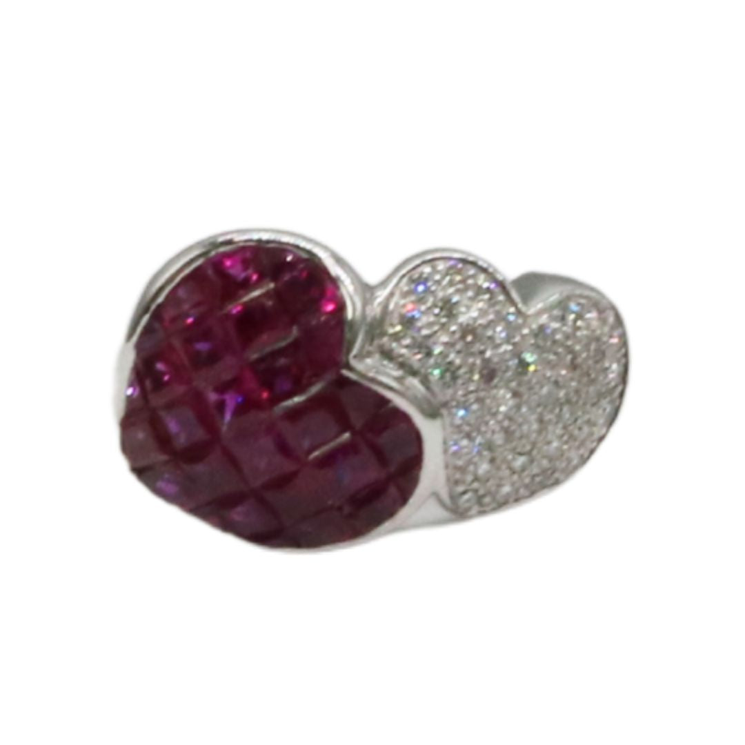 K18WG D0.33ct/R3.66ct<br>ダイヤ ミステリールビー<br>ハートリング<br>【USED】