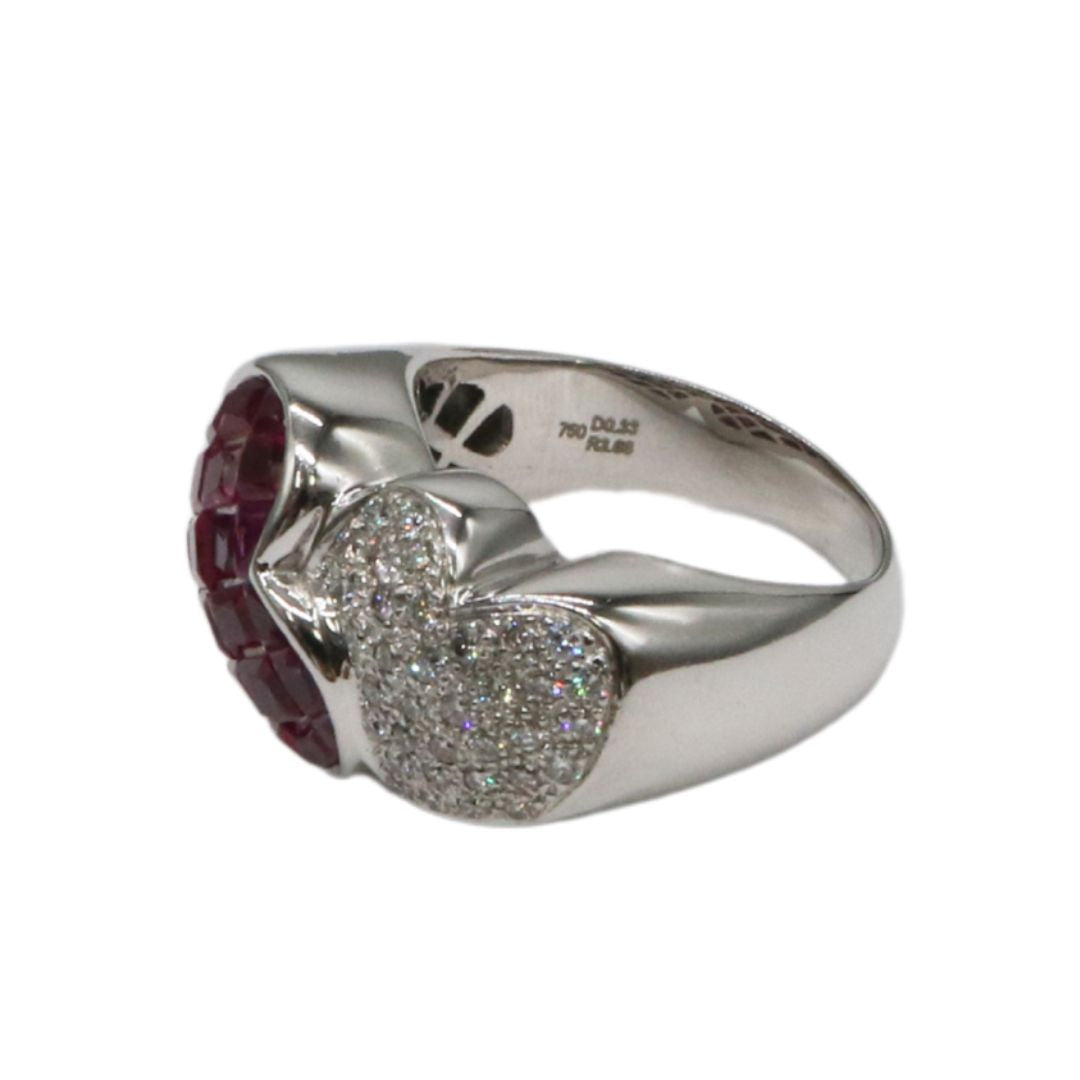 K18WG D0.33ct/R3.66ct<br>ダイヤ ミステリールビー<br>ハートリング<br>【USED】