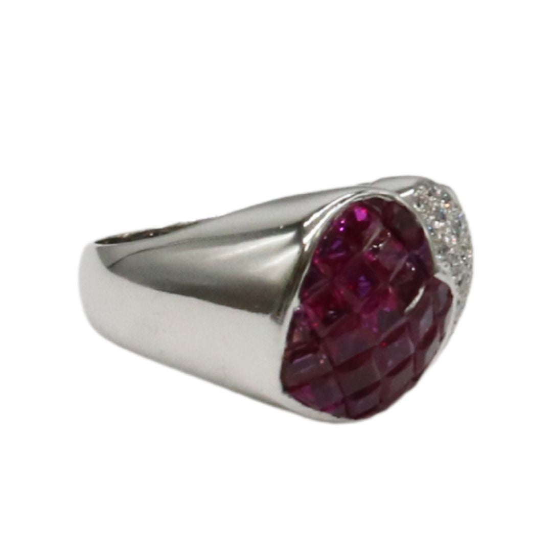 K18WG D0.33ct/R3.66ct<br>ダイヤ ミステリールビー<br>ハートリング<br>【USED】