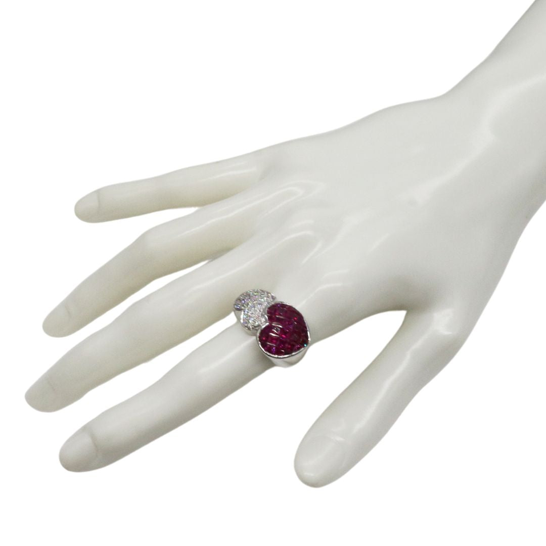 K18WG D0.33ct/R3.66ct<br>ダイヤ ミステリールビー<br>ハートリング<br>【USED】