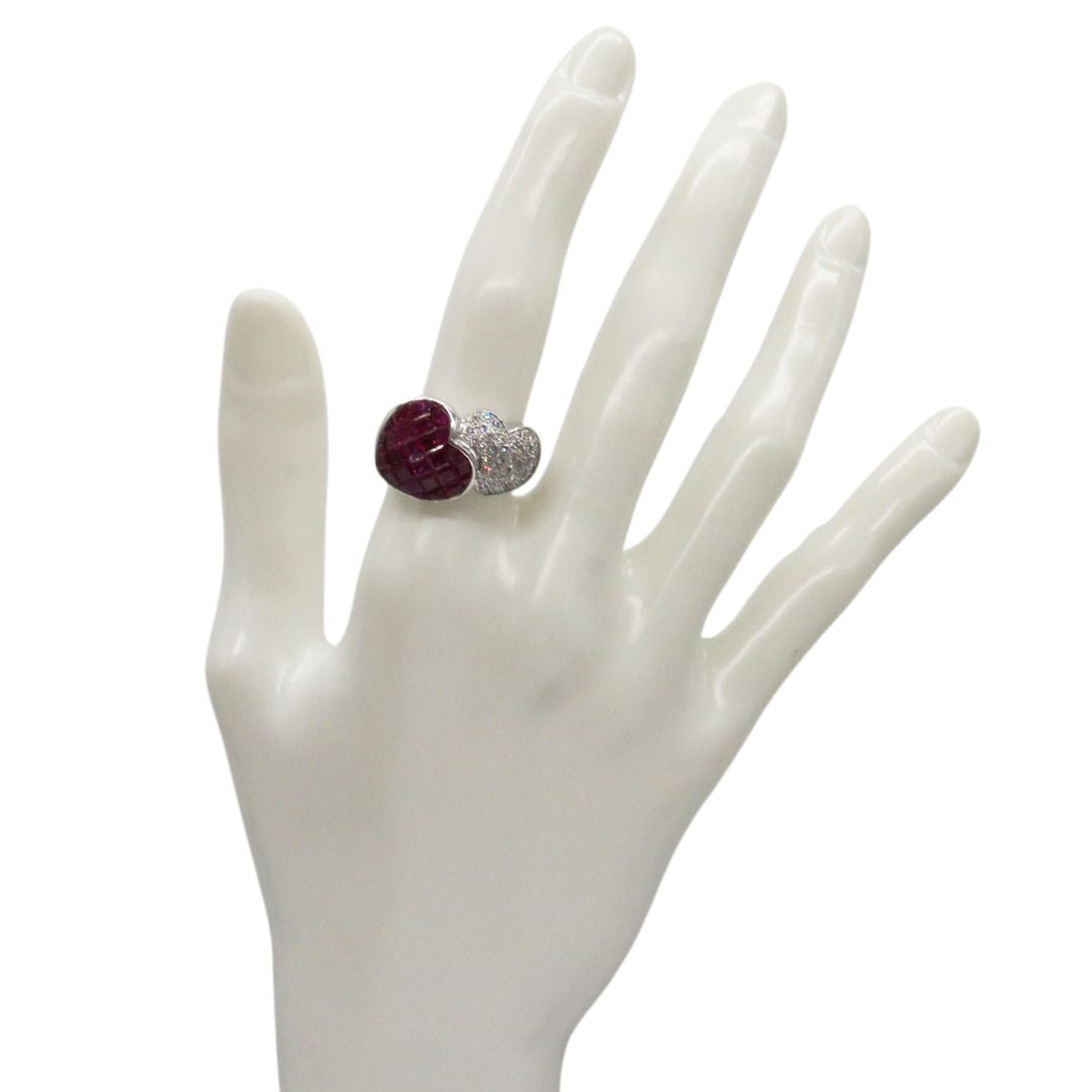 K18WG D0.33ct/R3.66ct<br>ダイヤ ミステリールビー<br>ハートリング<br>【USED】