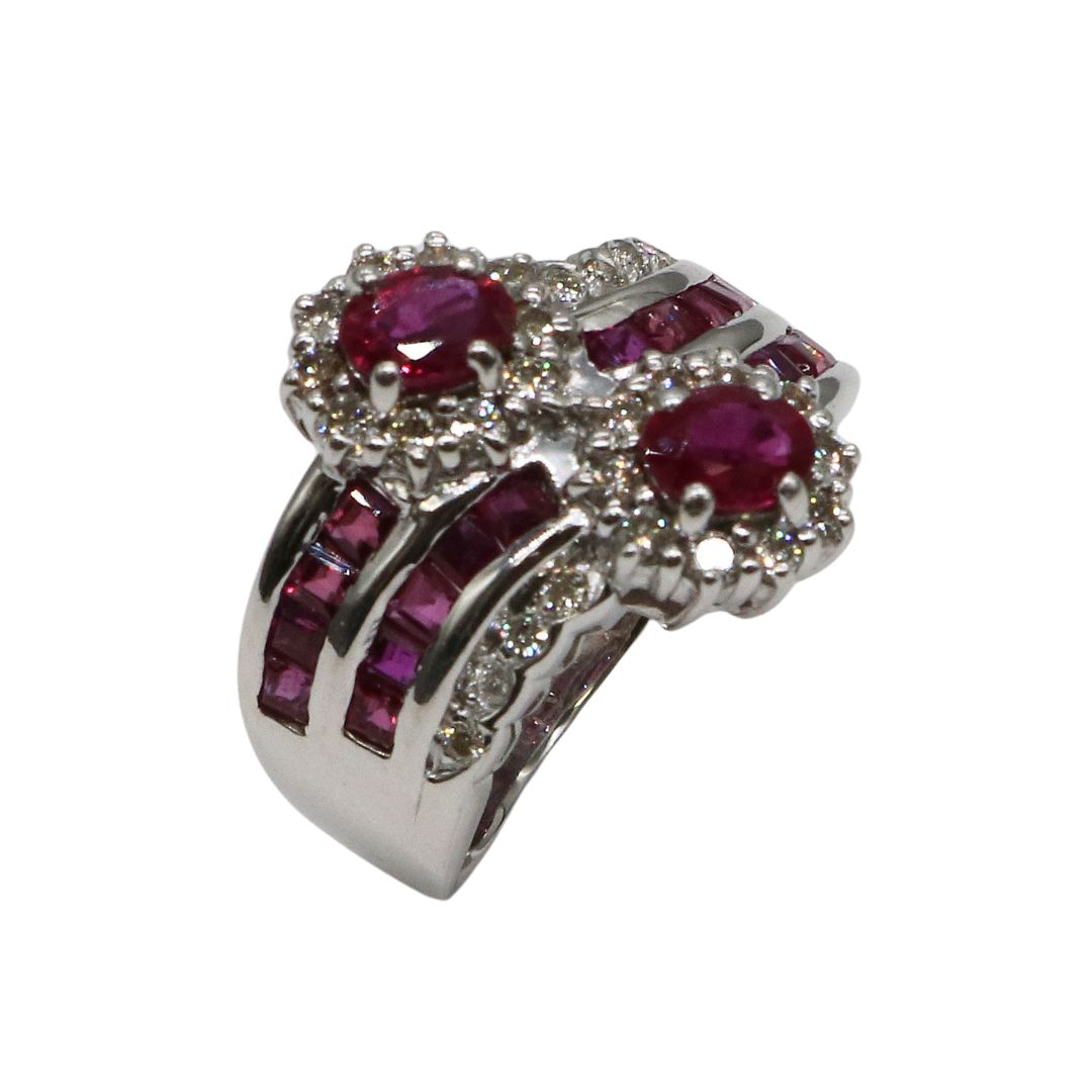 K18WG/D0.45ct/R1.03ct<br>ダイヤモンド ルビーリング<br>【未使用品】
