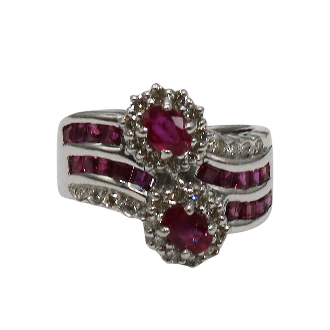 K18WG/D0.45ct/R1.03ct<br>ダイヤモンド ルビーリング<br>【未使用品】