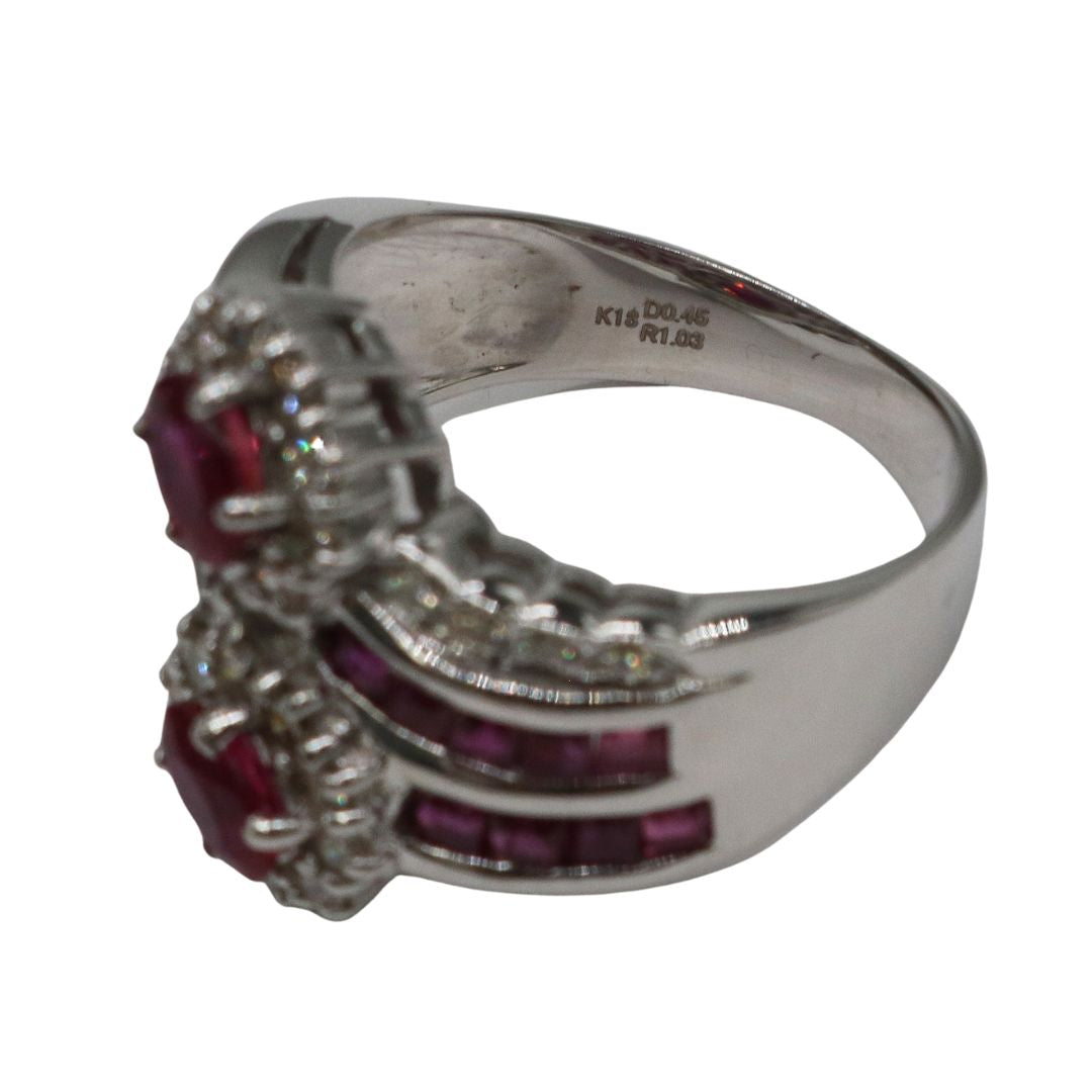 K18WG/D0.45ct/R1.03ct<br>ダイヤモンド ルビーリング<br>【未使用品】
