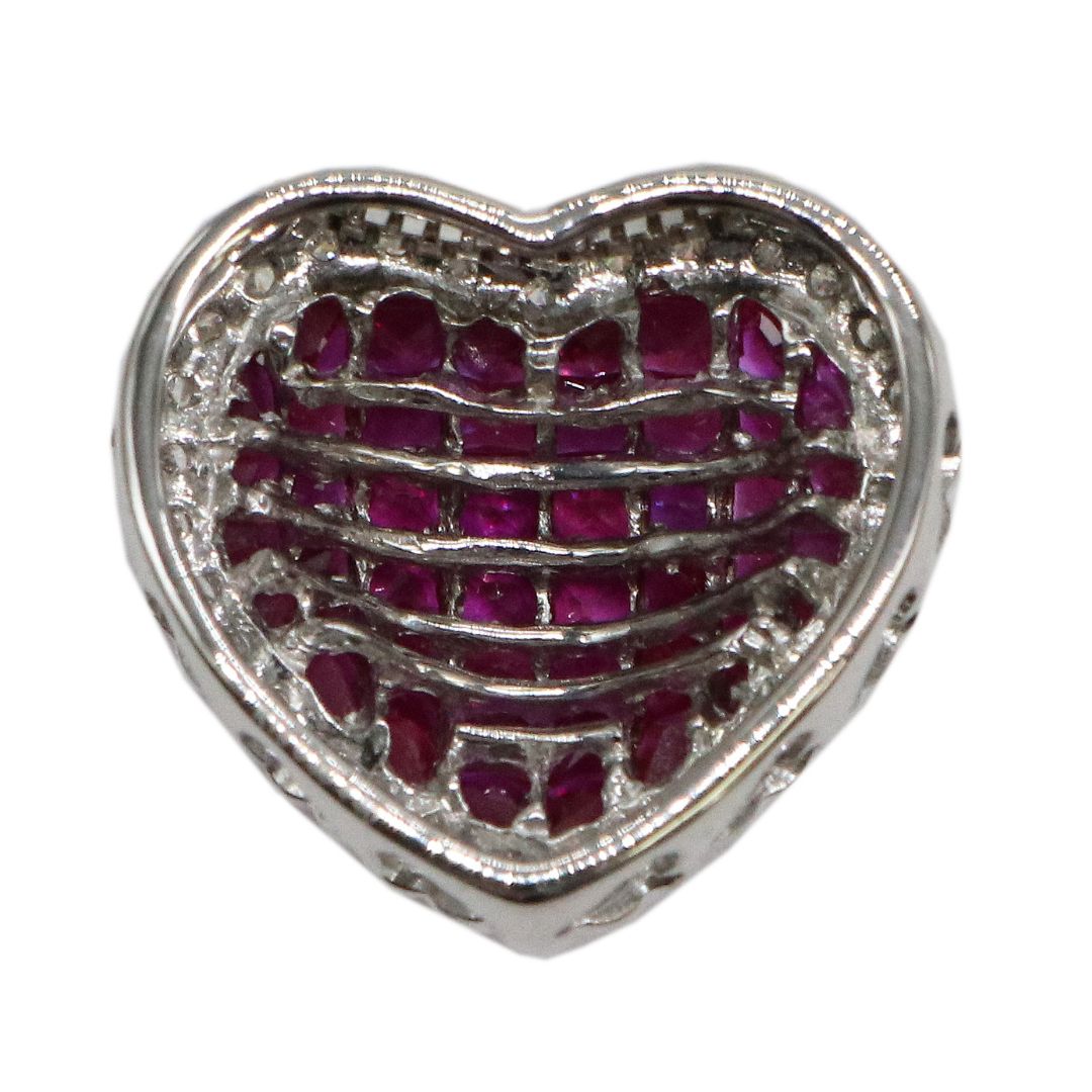 K18WG D0.35ct/R4.40ct<br>ダイヤモンド<br>ミステリールビー<br>ハートペンダントトップ<br>【未使用品】