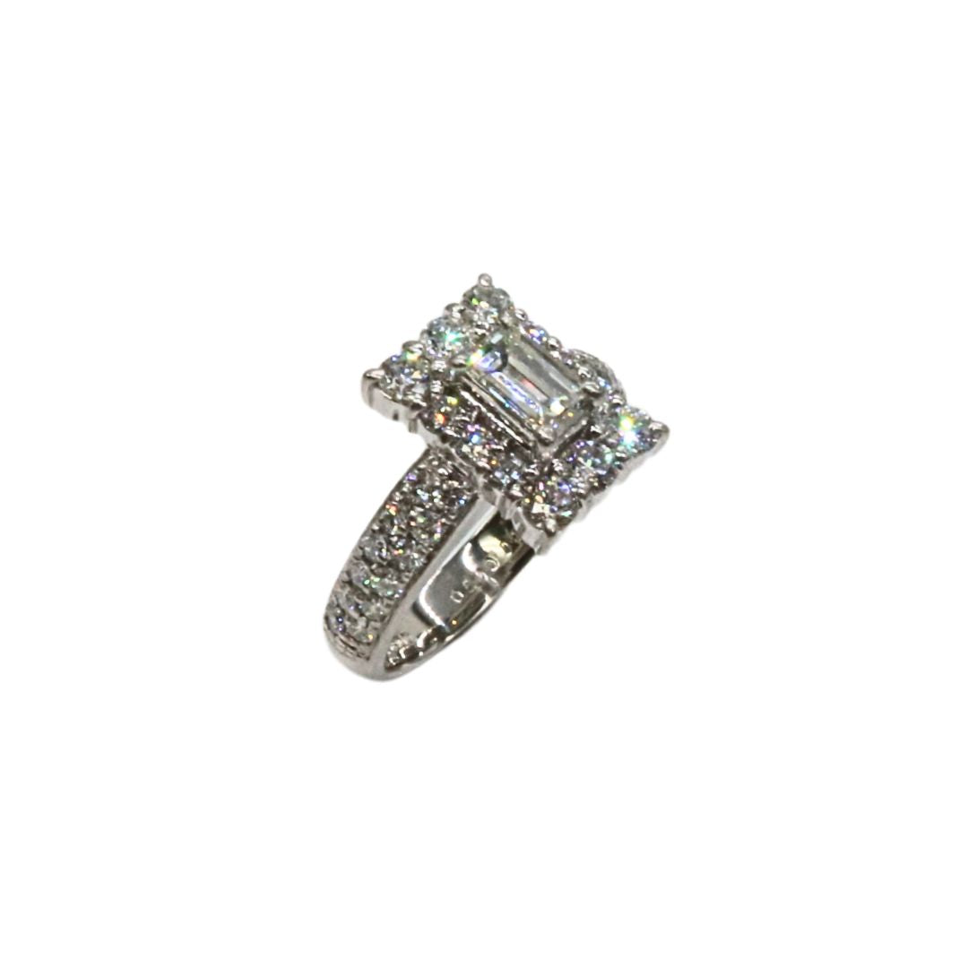 PT900 D1.10ct/D0.50ct<br>エメラルドカット ダイヤリング<br>【未使用品】