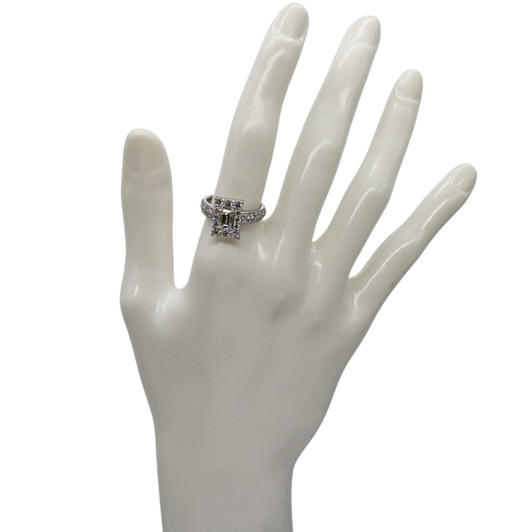 PT900 D1.10ct/D0.50ct<br>エメラルドカット ダイヤリング<br>【未使用品】