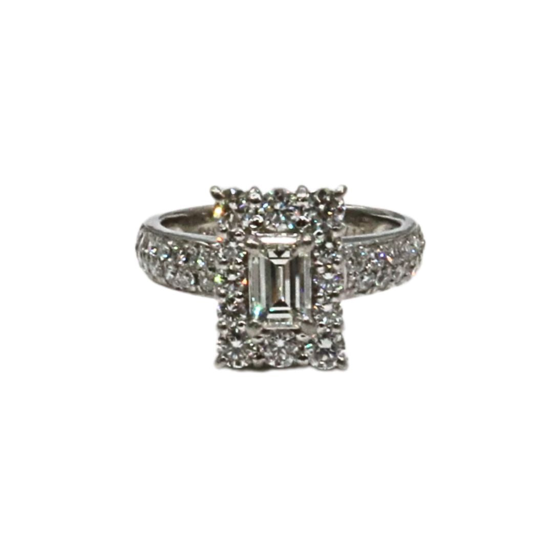 PT900 D1.10ct/D0.50ct<br>エメラルドカット ダイヤリング<br>【未使用品】