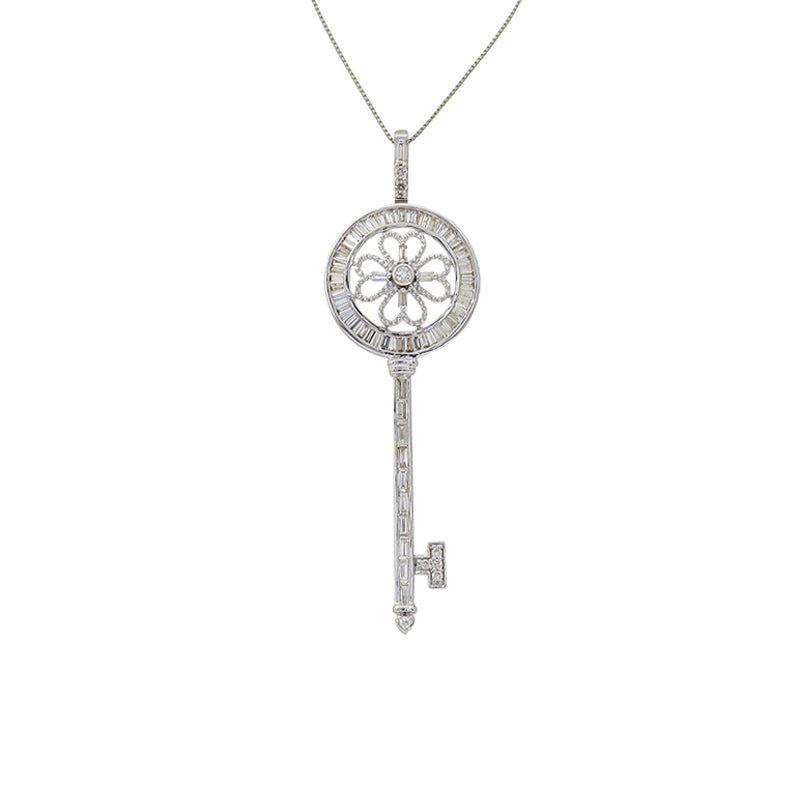ORIGINAL JEWELRY<br>【オリジナルジュエリー】<br>K18WG/PT850/D1.00ct<BR>キーモチーフ<BR>バゲットダイヤモンドペンダント<BR>【NEW】