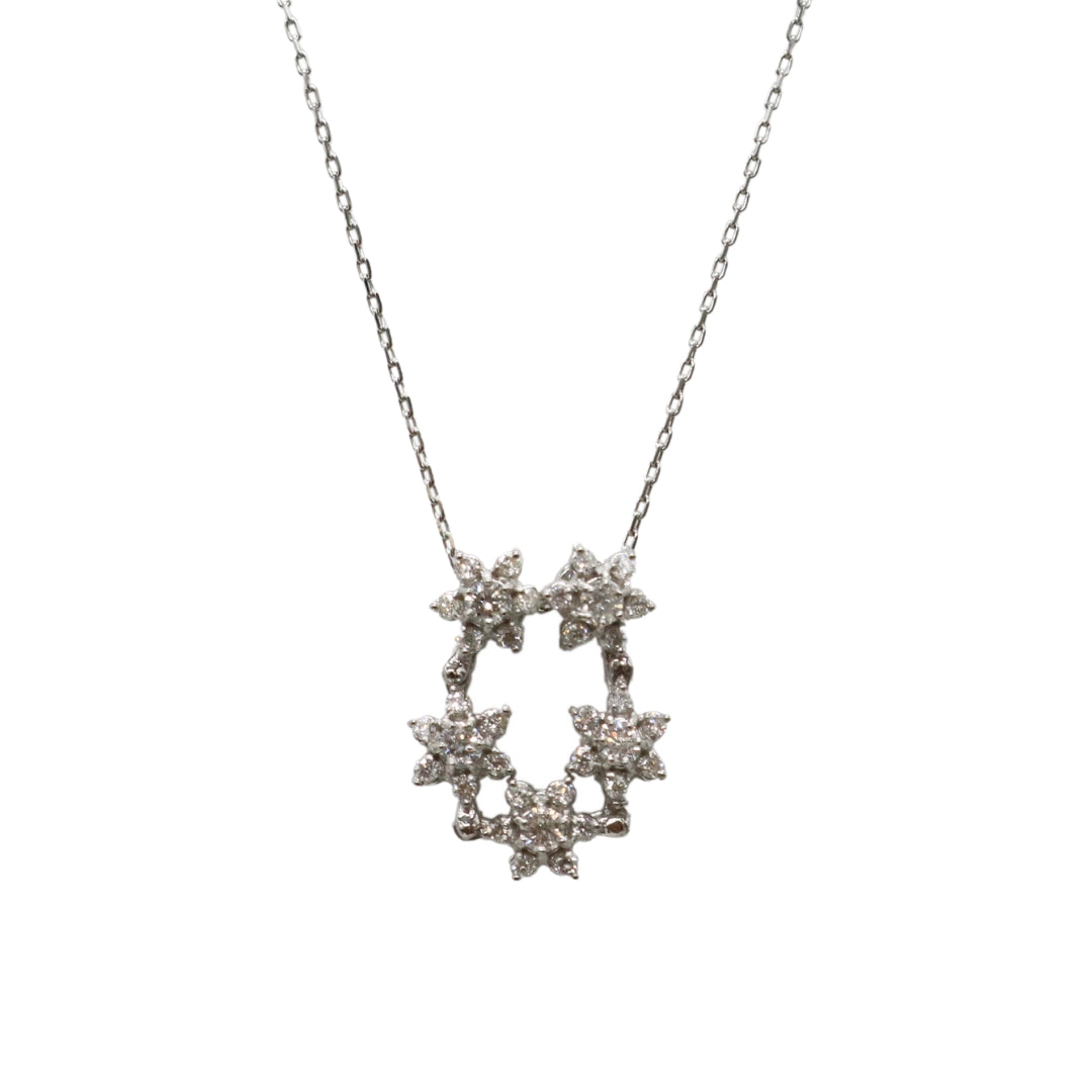 PT900/850/D0.30ct<br>5石 フラワー<br>ダイヤモンドネックレス<br>【NEW】