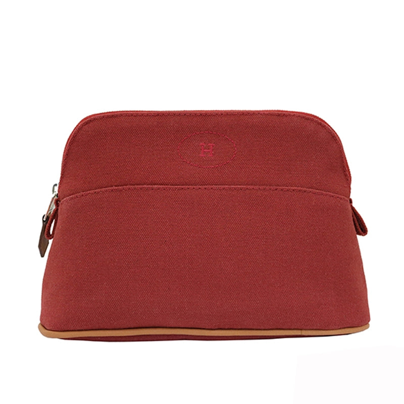 コットンキャンバス<BR>ボリードポーチ ミニ<BR>ルージュアッシュ/SV金具<BR>【未使用品】