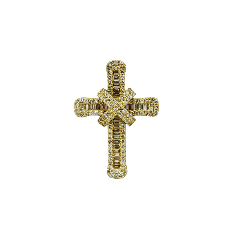 K18YG D2.00ct<BR>クロス バゲットダイヤモンド<BR>ペンダントトップ<BR>【NEW】