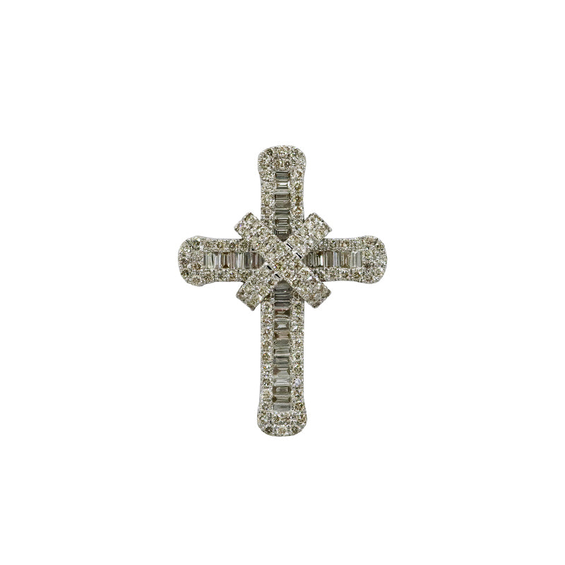 K18WG D2.00ct<BR>クロス バゲットダイヤモンド<BR>ペンダントトップ<BR>【NEW】