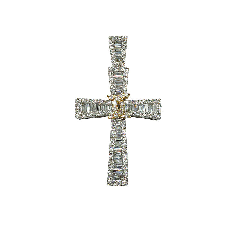 K18WG/K18YG/D3.00ct<BR>クロスバゲット<BR>ダイヤモンド<BR>ペンダントトップ<BR>【NEW】