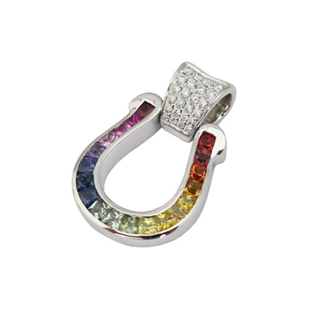 ORIGINAL JEWELRY<br>【オリジナルジュエリー】<br>K18WG D0.12ct/1.10ct<BR>レインボー 馬蹄モチーフ<BR>ダイヤモンドトップ<BR>Mサイズ<BR>【NEW】