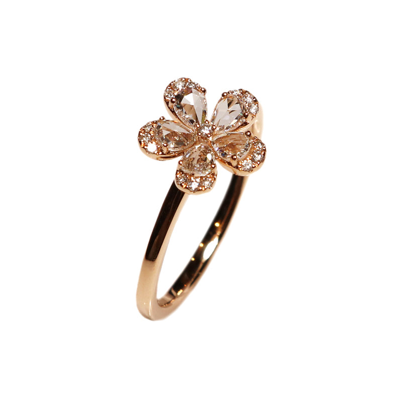 K18PG/D0.45ct<BR>フラワーモチーフ<BR>バゲットダイヤモンド<br>リング<BR>【NEW】