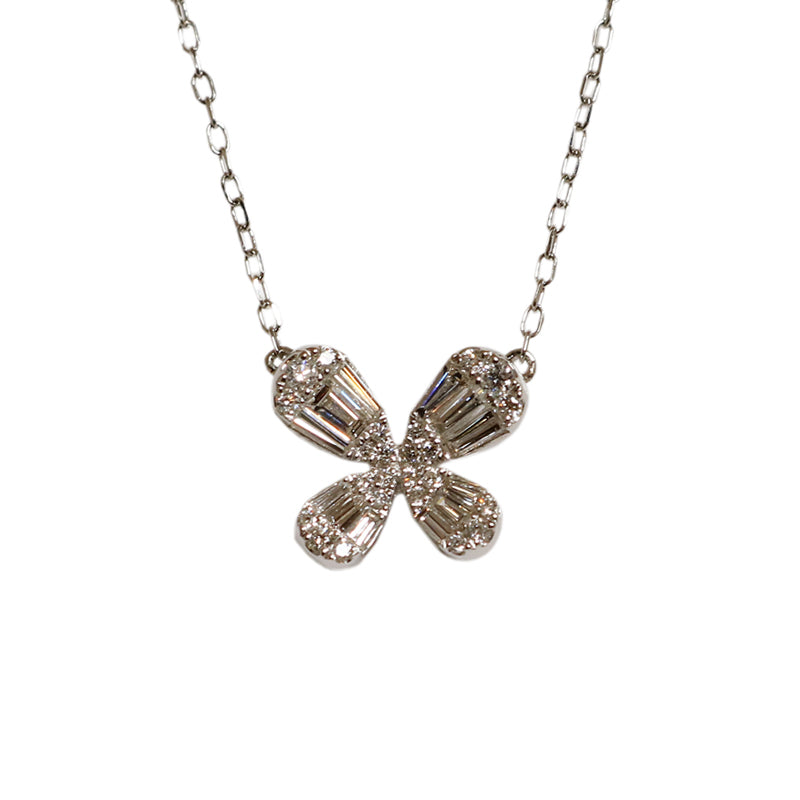 ORIGINAL JEWELRY<br>【オリジナルジュエリー】<br>PT950/D0.30ct<BR>バタフライモチーフ<BR>バゲットダイヤモンド<br>ネックレス<BR>【NEW】