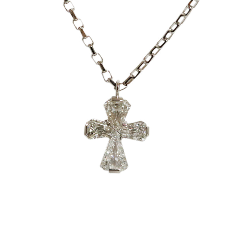 PT900/K18WG D1.594ct<BR>クロス<BR>ダイヤモンドネックレス<BR>【NEW】