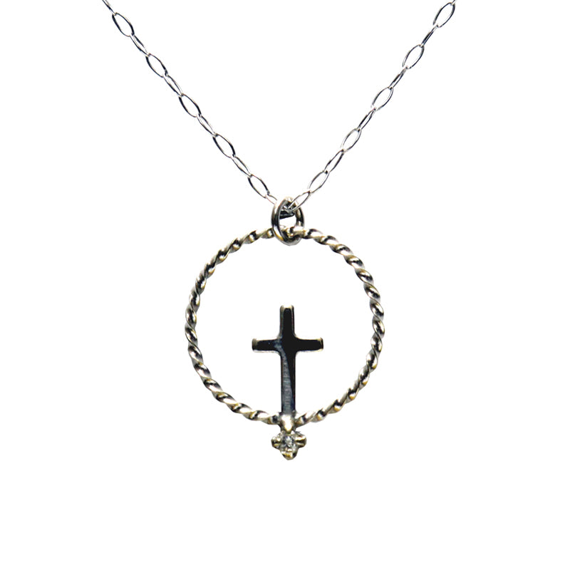 ORIGINAL JEWELRY<br>【オリジナルジュエリー】<br>K18WG/D0.01ct<BR>サークルクロス<BR>ダイヤモンドペンダント<BR>【NEW】