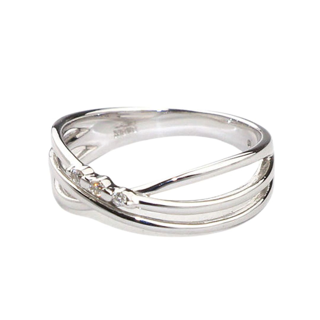 K18WG/D0.02ct<BR>3連クロス<BR>ダイヤモンド<BR>リング<BR>【NEW】
