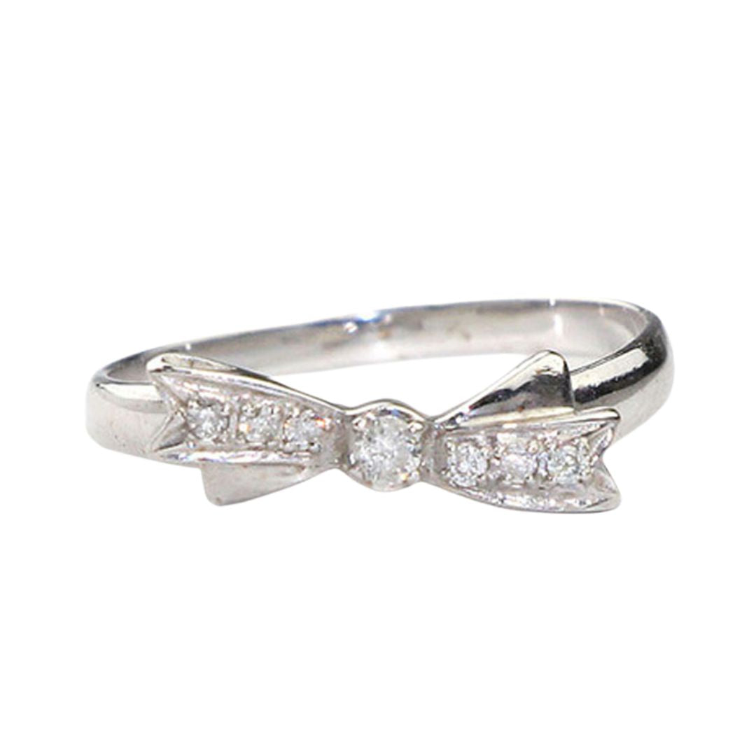 ORIGINAL JEWELRY<br>【オリジナルジュエリー】<br>K10WG/D0.07ct<BR>リボンモチーフ<BR>リング<BR>【未使用品】
