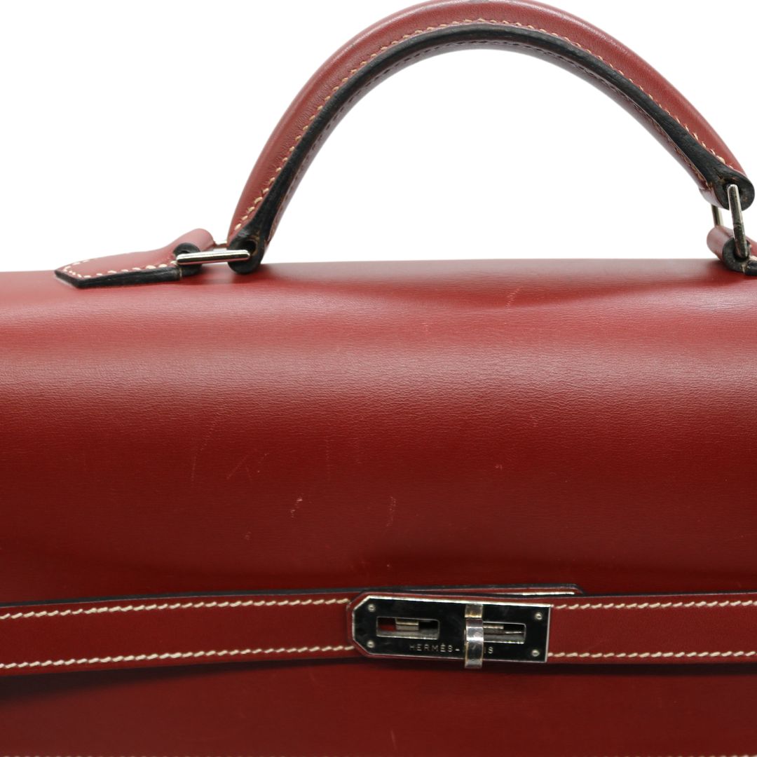 HERMES【エルメス】<br>ケリーデペッシュ38<br>ボックスカーフレザー<br>レッド/SV金具【USED】