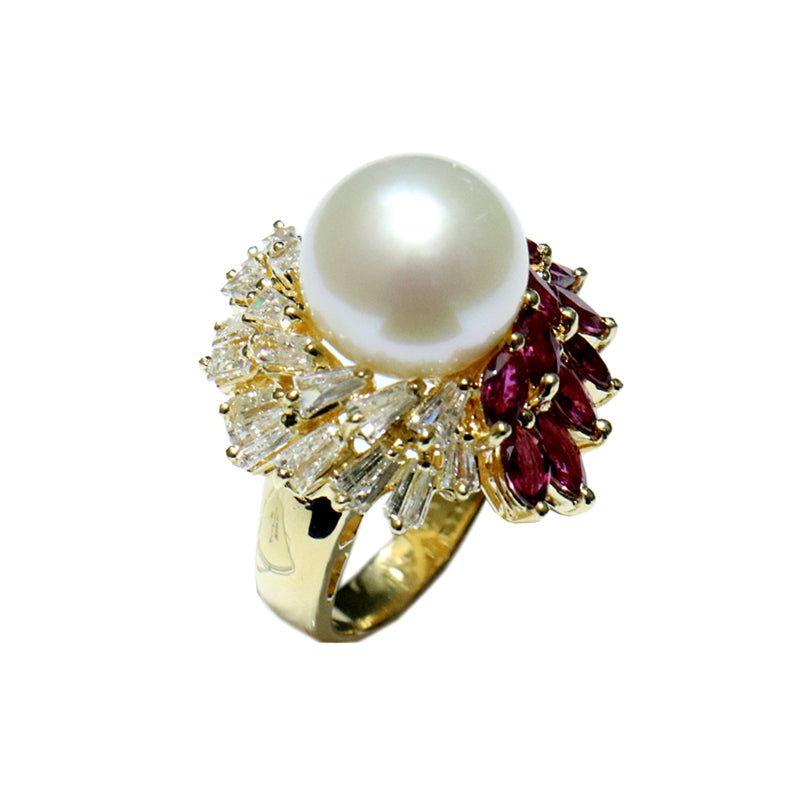 K18YG/R2.85ct/D1.87ct<BR>パール/ルビー<BR>ダイヤモンドリング<BR>【NEW】