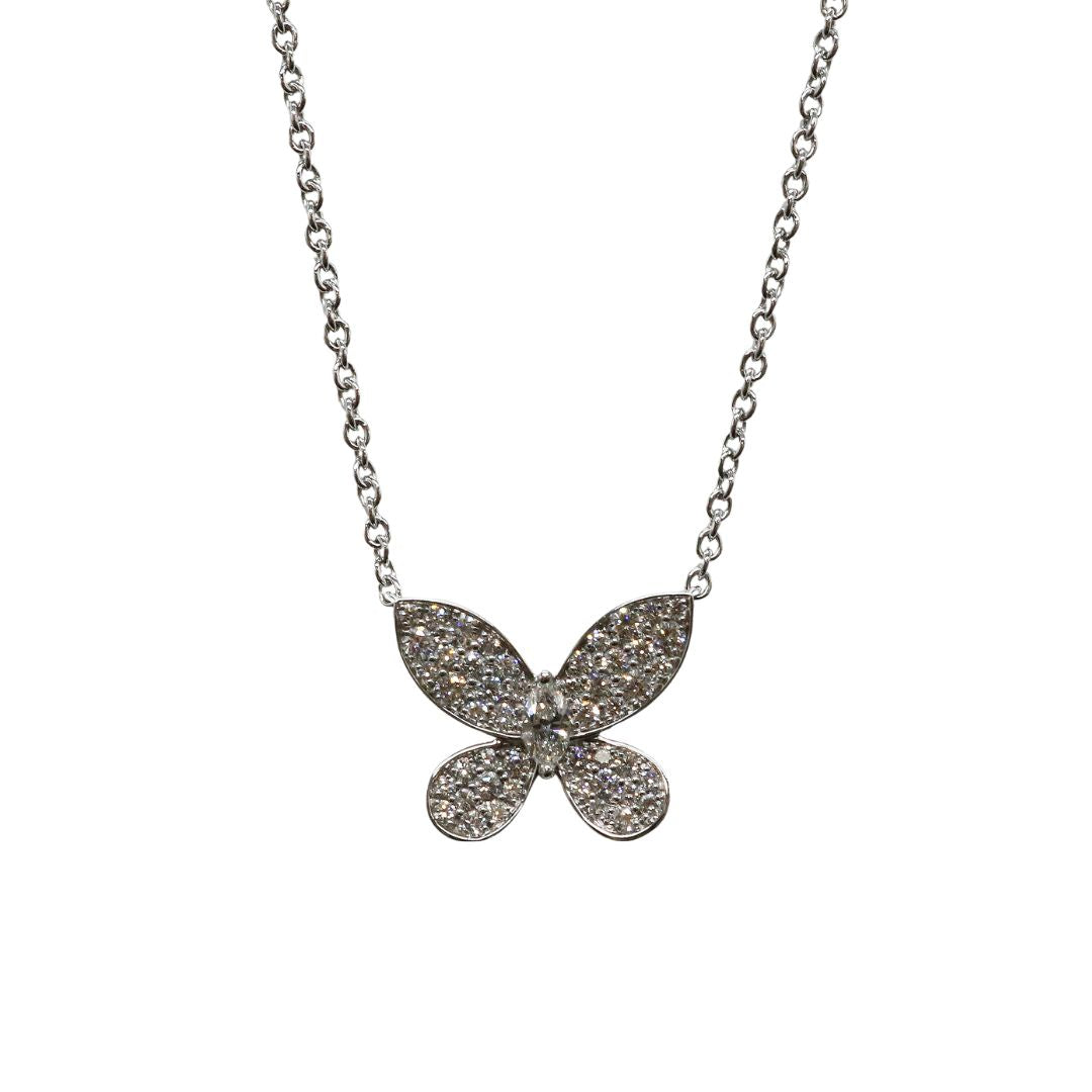 パヴェ バタフライ<br>ダイヤモンド ミニ ペンダント<br>K18WG D0.55ct<br>RGP550<br>【USED】