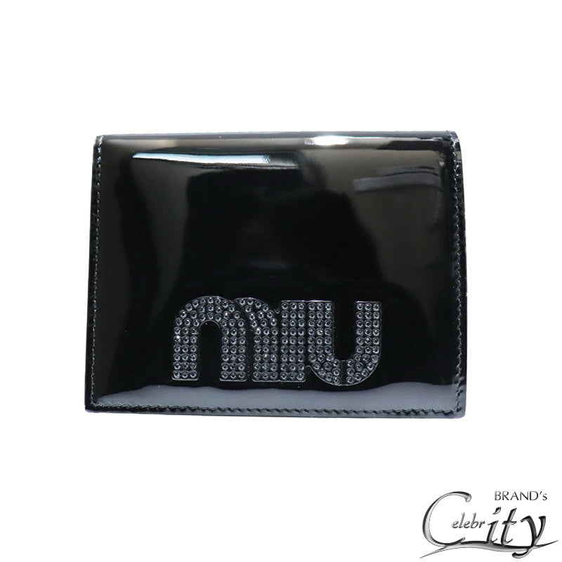 MIUMIU ミュウミュウ ビジューロゴ エナメル 二つ折り財布 5MV204【未使用品】
