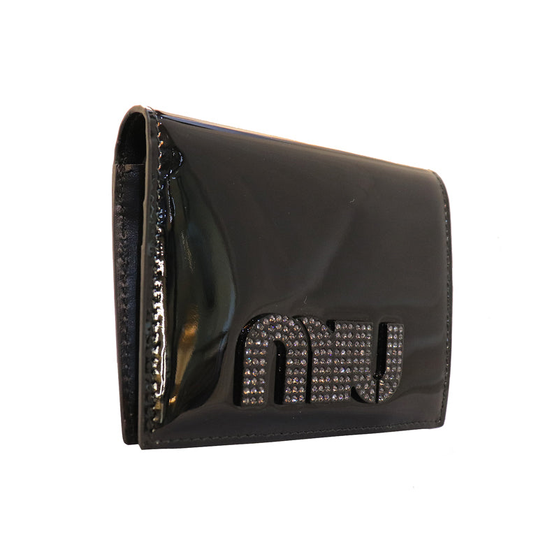 MIUMIU ミュウミュウ ビジューロゴ エナメル 二つ折り財布 5MV204【未使用品】