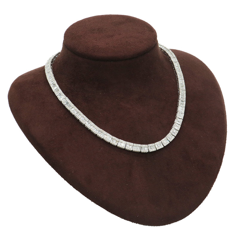 K18WG/D17.00ct バゲットダイヤモンド テニスネックレス
