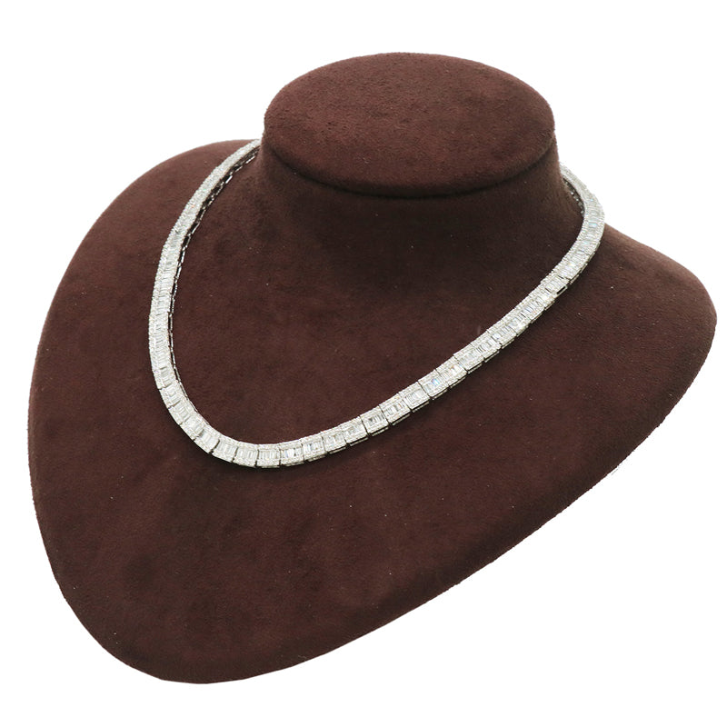 K18WG/D17.00ct バゲットダイヤモンド テニスネックレス