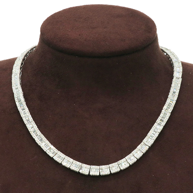 K18WG/D17.00ct バゲットダイヤモンド テニスネックレス